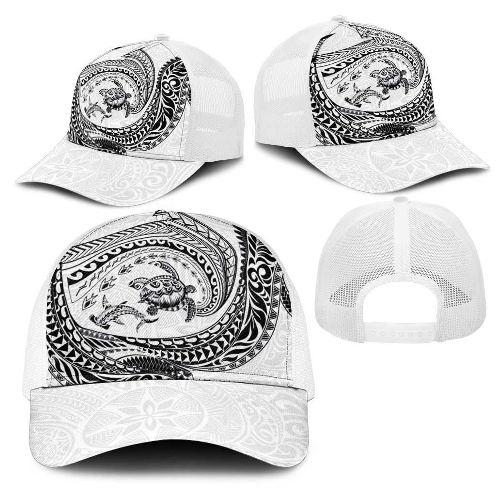 Hawaiian Turtle and Shark Mesh Trucker Cap Kakau Tribal with Polynesian Pattern White Color LT03 - Polynesian Pride
