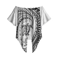 Hawaiian Turtle and Shark Off Shoulder Wrap Waist Top Kakau Tribal with Polynesian Pattern White Color LT03 - Polynesian Pride