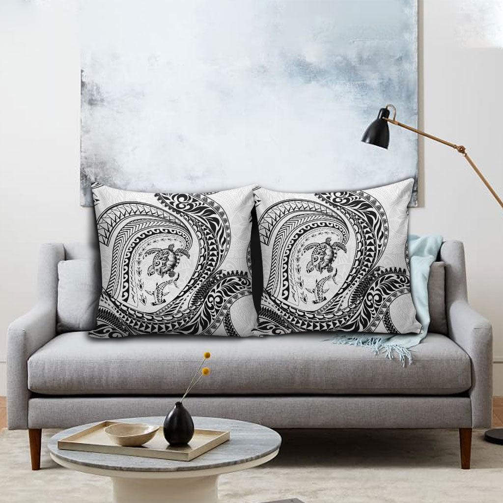 Hawaiian Turtle and Shark Pillow Cover Kakau Tribal with Polynesian Pattern White Color LT03 - Polynesian Pride