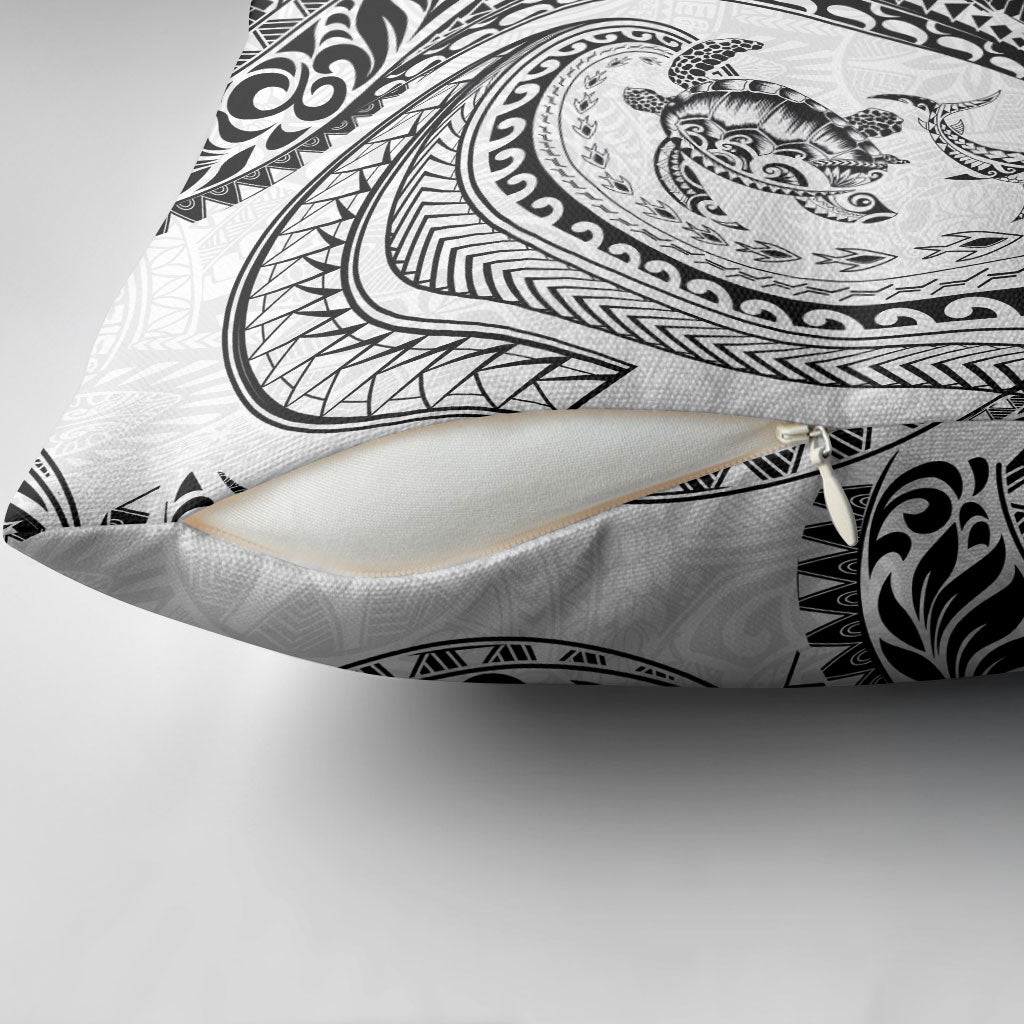 Hawaiian Turtle and Shark Pillow Cover Kakau Tribal with Polynesian Pattern White Color LT03 - Polynesian Pride
