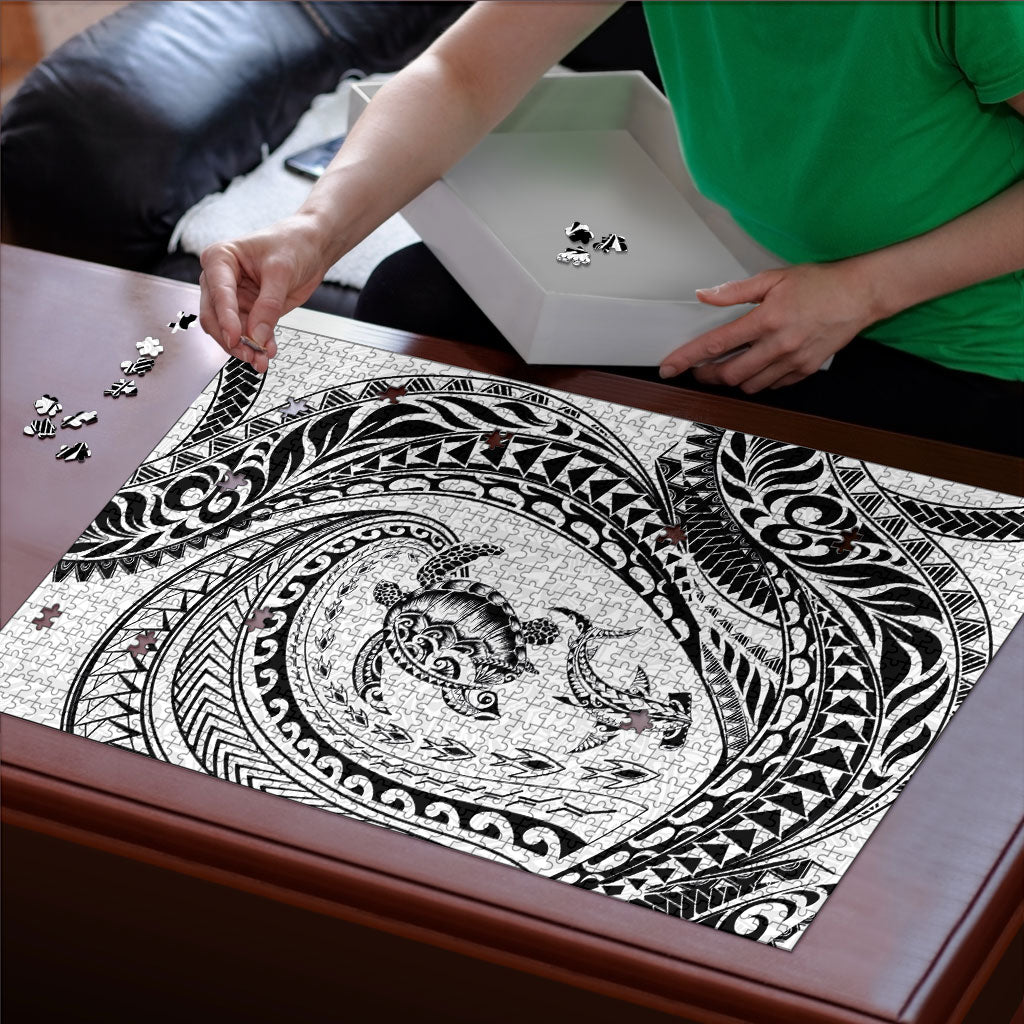Hawaiian Turtle and Shark Puzzle Kakau Tribal with Polynesian Pattern White Color LT03 - Polynesian Pride