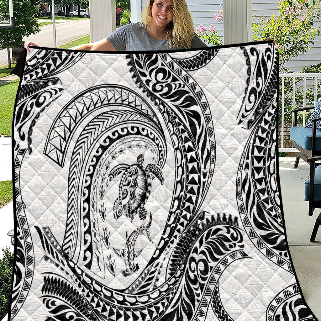 Hawaiian Turtle and Shark Quilt Kakau Tribal with Polynesian Pattern White Color LT03 White - Polynesian Pride