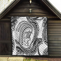 Hawaiian Turtle and Shark Quilt Kakau Tribal with Polynesian Pattern White Color LT03 - Polynesian Pride