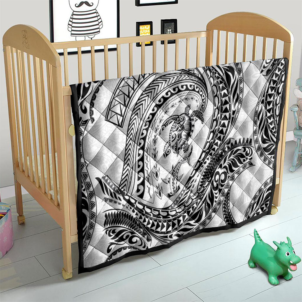 Hawaiian Turtle and Shark Quilt Kakau Tribal with Polynesian Pattern White Color LT03 - Polynesian Pride