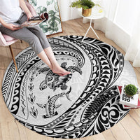 Hawaiian Turtle and Shark Round Carpet Kakau Tribal with Polynesian Pattern White Color LT03 - Polynesian Pride