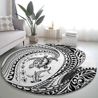 Hawaiian Turtle and Shark Round Carpet Kakau Tribal with Polynesian Pattern White Color LT03 - Polynesian Pride