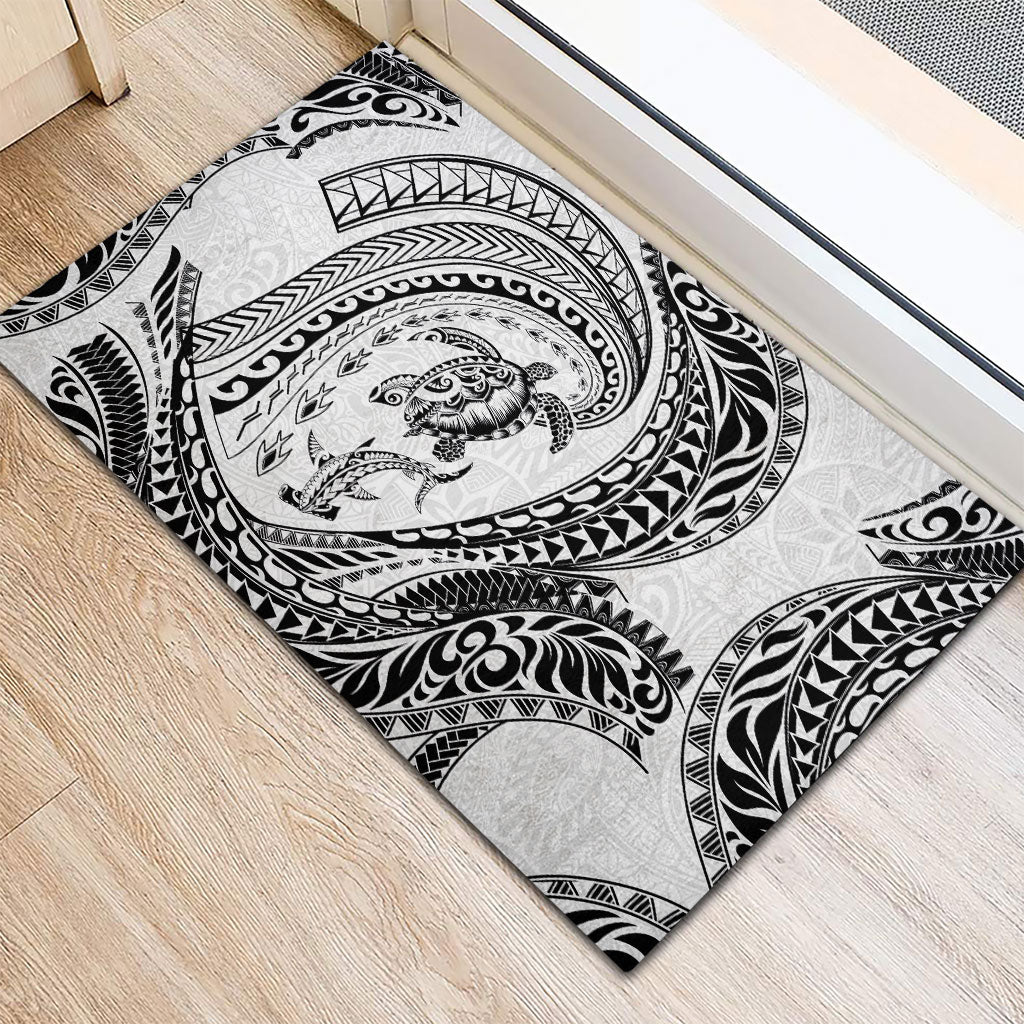 Hawaiian Turtle and Shark Rubber Doormat Kakau Tribal with Polynesian Pattern White Color LT03 - Polynesian Pride