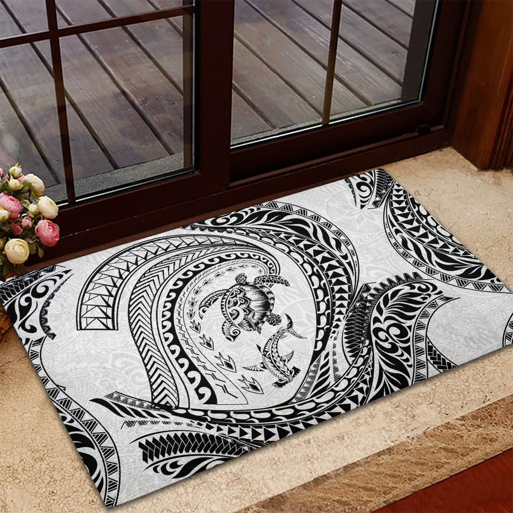 Hawaiian Turtle and Shark Rubber Doormat Kakau Tribal with Polynesian Pattern White Color LT03 - Polynesian Pride