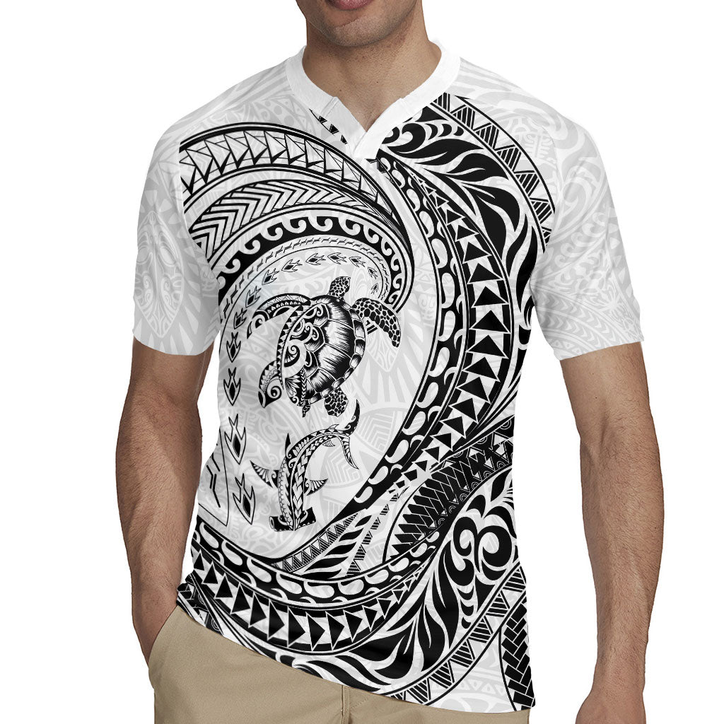 Hawaiian Turtle and Shark Rugby Jersey Kakau Tribal with Polynesian Pattern White Color LT03 - Polynesian Pride
