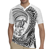 Hawaiian Turtle and Shark Rugby Jersey Kakau Tribal with Polynesian Pattern White Color LT03 - Polynesian Pride