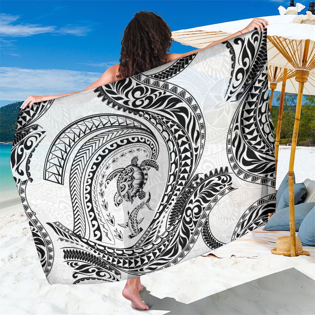 Hawaiian Turtle and Shark Sarong Kakau Tribal with Polynesian Pattern White Color LT03 One Size 44 x 66 inches White - Polynesian Pride