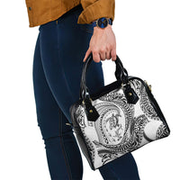 Hawaiian Turtle and Shark Shoulder Handbag Kakau Tribal with Polynesian Pattern White Color LT03 - Polynesian Pride