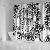 Hawaiian Turtle and Shark Shower Curtain Kakau Tribal with Polynesian Pattern White Color LT03 - Polynesian Pride