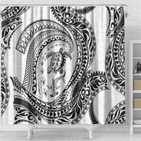 Hawaiian Turtle and Shark Shower Curtain Kakau Tribal with Polynesian Pattern White Color LT03 - Polynesian Pride