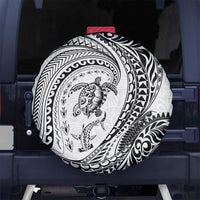 Hawaiian Turtle and Shark Spare Tire Cover Kakau Tribal with Polynesian Pattern White Color LT03 No hole White - Polynesian Pride