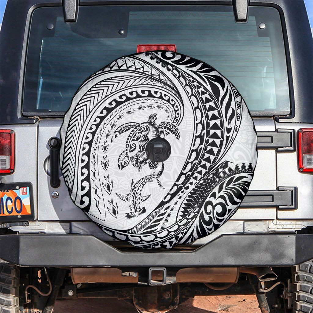 Hawaiian Turtle and Shark Spare Tire Cover Kakau Tribal with Polynesian Pattern White Color LT03 White - Polynesian Pride