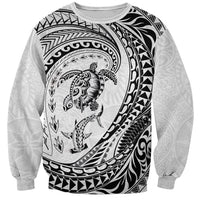 Hawaiian Turtle and Shark Sweatshirt Kakau Tribal with Polynesian Pattern White Color LT03 Unisex White - Polynesian Pride