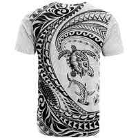 Hawaiian Turtle and Shark T Shirt Kakau Tribal with Polynesian Pattern White Color LT03 - Polynesian Pride