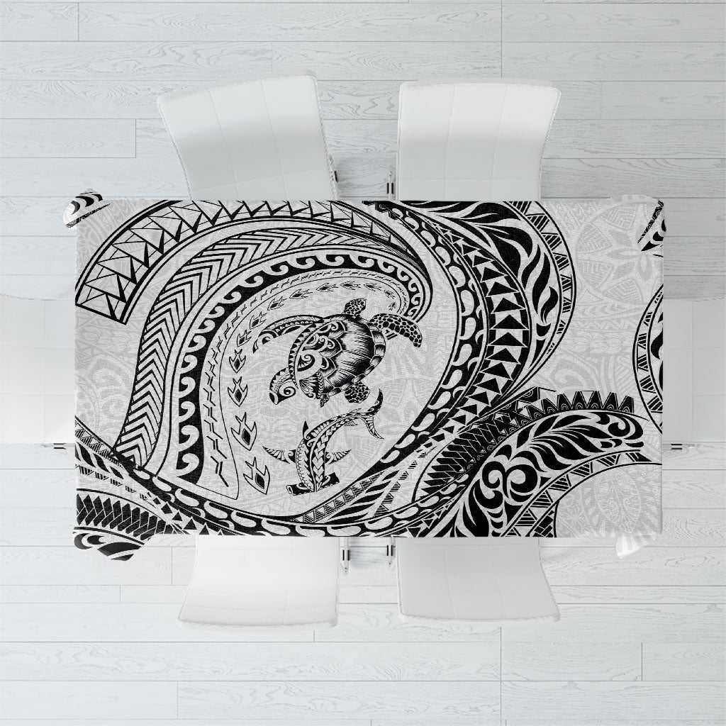 Hawaiian Turtle and Shark Tablecloth Kakau Tribal with Polynesian Pattern White Color LT03 White - Polynesian Pride