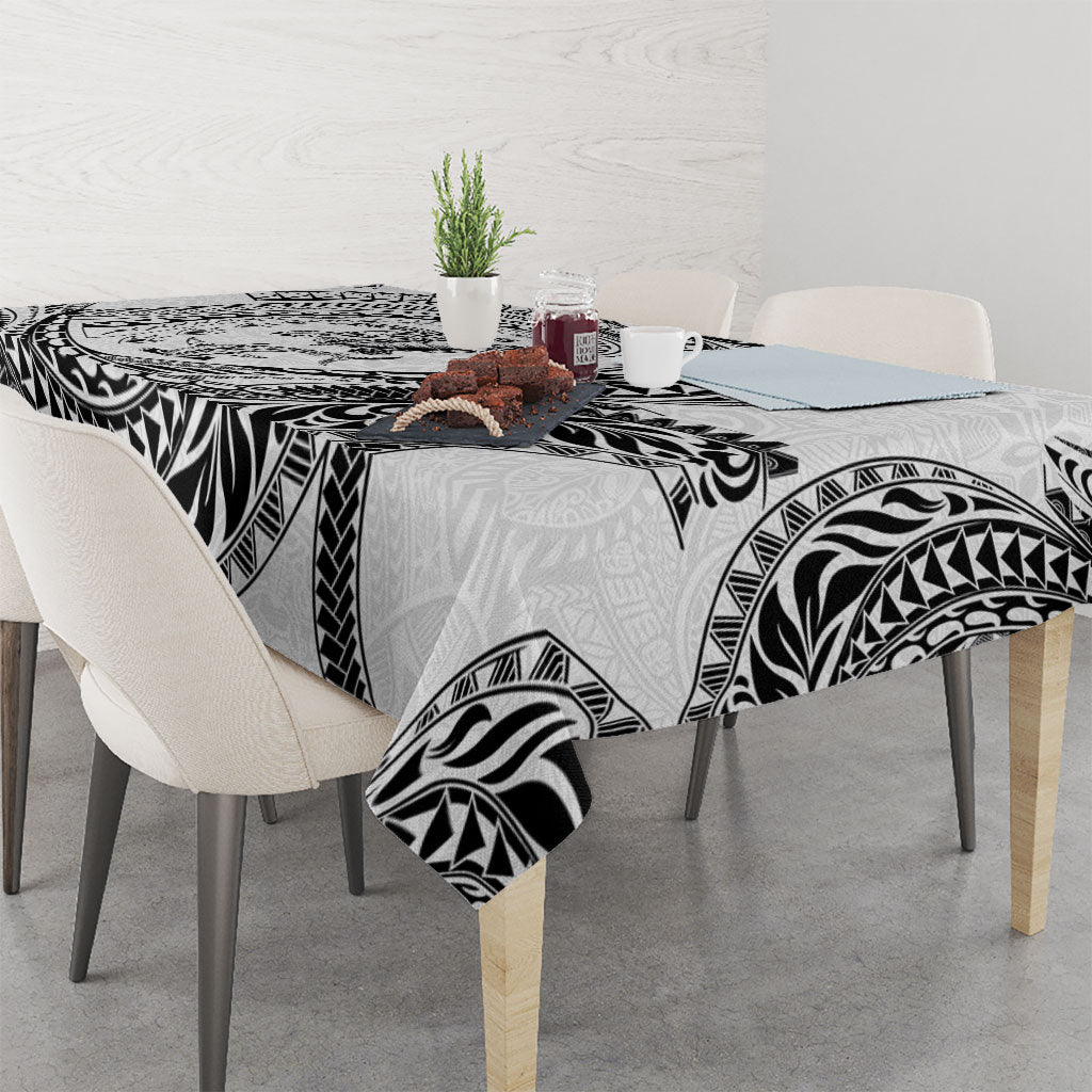 Hawaiian Turtle and Shark Tablecloth Kakau Tribal with Polynesian Pattern White Color LT03 - Polynesian Pride