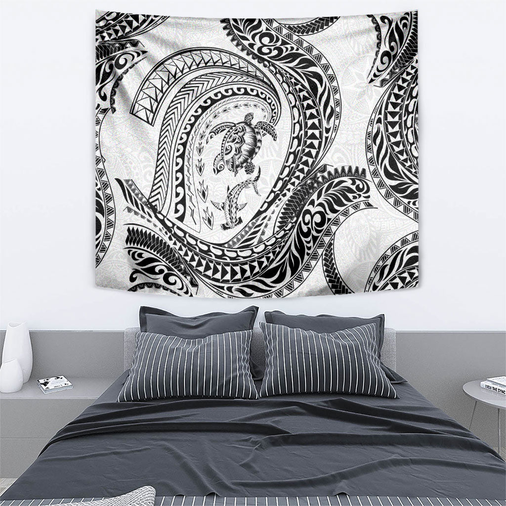 Hawaiian Turtle and Shark Tapestry Kakau Tribal with Polynesian Pattern White Color LT03 - Polynesian Pride