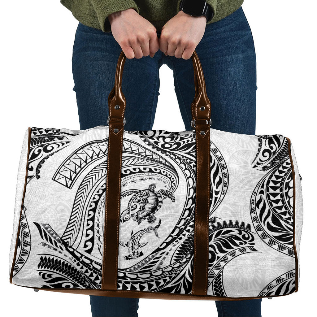 Hawaiian Turtle and Shark Travel Bag Kakau Tribal with Polynesian Pattern White Color LT03 White - Polynesian Pride