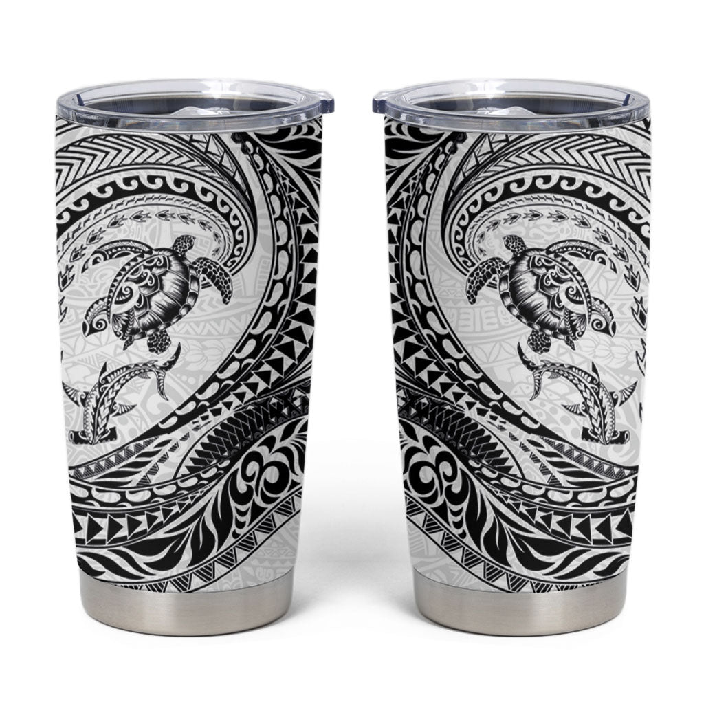 Hawaiian Turtle and Shark Tumbler Cup Kakau Tribal with Polynesian Pattern White Color LT03 White - Polynesian Pride