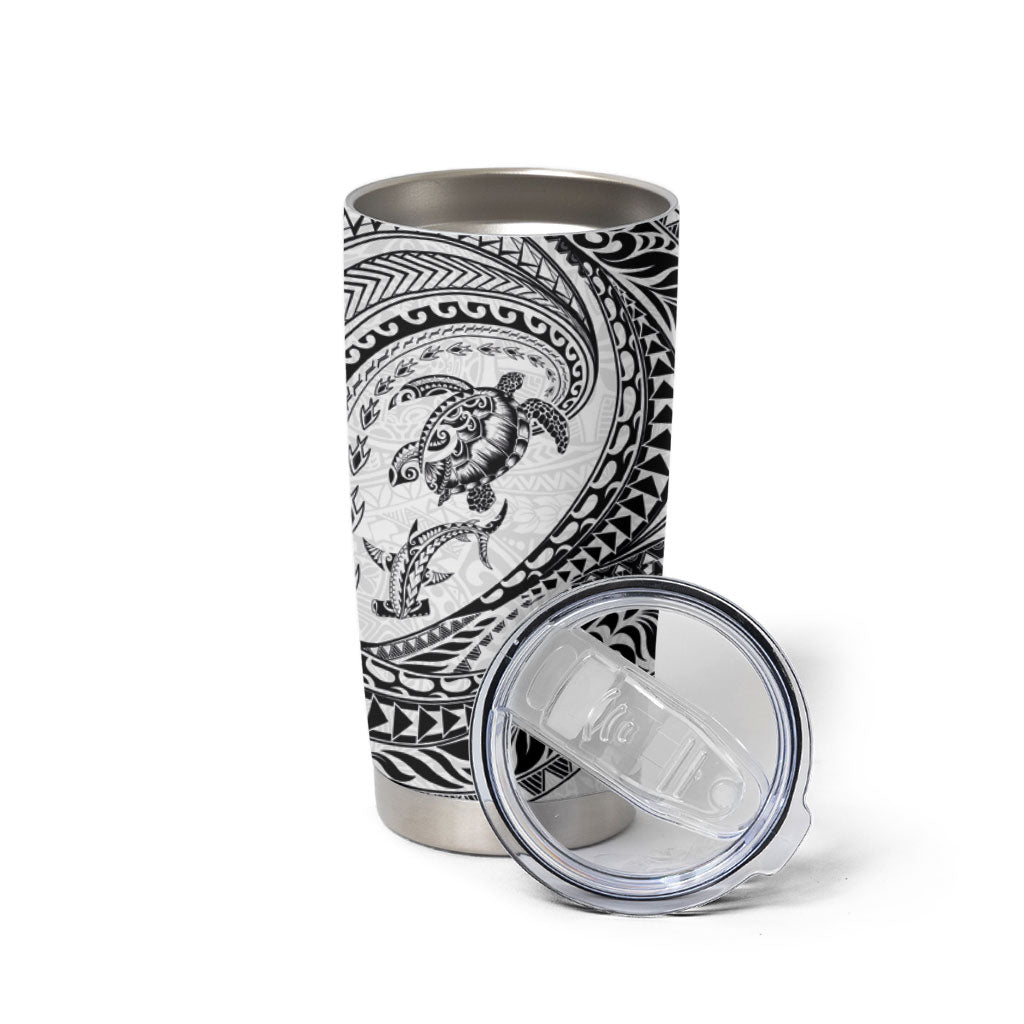Hawaiian Turtle and Shark Tumbler Cup Kakau Tribal with Polynesian Pattern White Color LT03 - Polynesian Pride