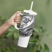 Hawaiian Turtle and Shark Tumbler With Handle Kakau Tribal with Polynesian Pattern White Color LT03 - Polynesian Pride