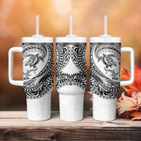Hawaiian Turtle and Shark Tumbler With Handle Kakau Tribal with Polynesian Pattern White Color LT03 - Polynesian Pride