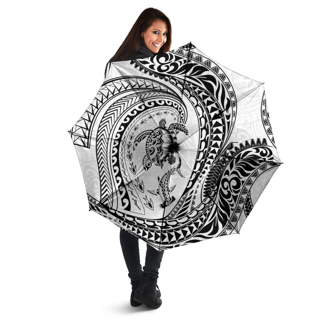 Hawaiian Turtle and Shark Umbrella Kakau Tribal with Polynesian Pattern White Color LT03 - Polynesian Pride
