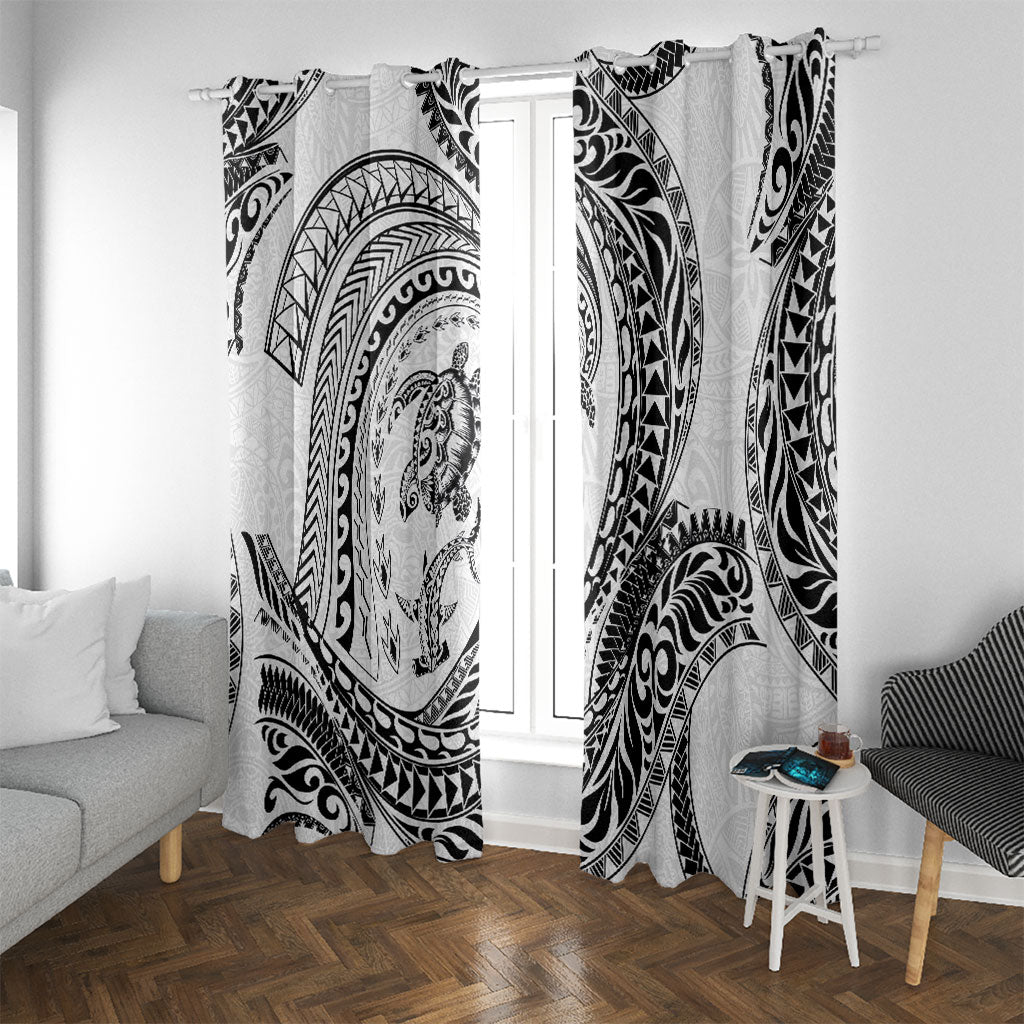 Hawaiian Turtle and Shark Window Curtain Kakau Tribal with Polynesian Pattern White Color LT03 With Grommets White - Polynesian Pride
