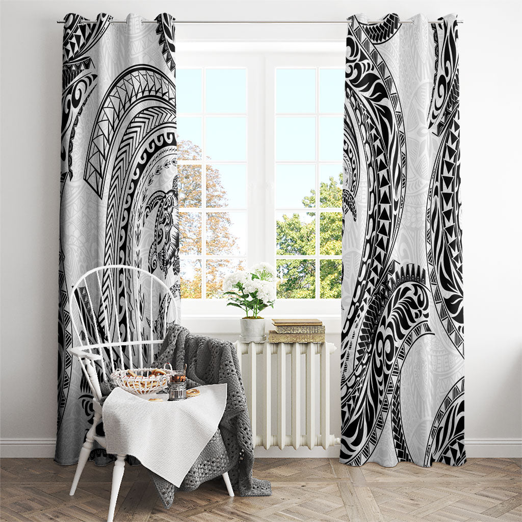 Hawaiian Turtle and Shark Window Curtain Kakau Tribal with Polynesian Pattern White Color LT03 - Polynesian Pride