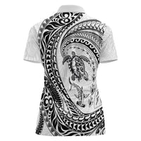 Hawaiian Turtle and Shark Women Polo Shirt Kakau Tribal with Polynesian Pattern White Color LT03 - Polynesian Pride
