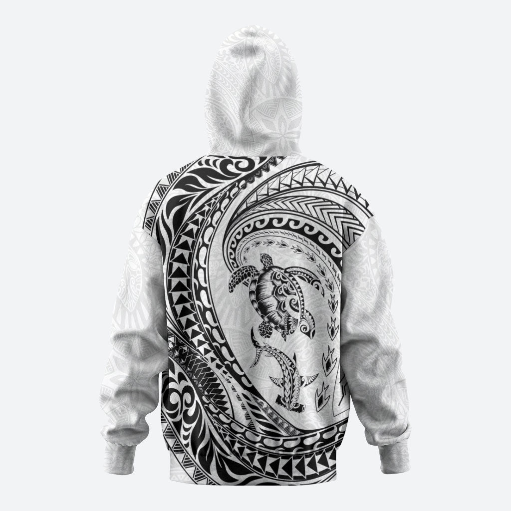 Hawaiian Turtle and Shark Zip Hoodie Kakau Tribal with Polynesian Pattern White Color LT03 - Polynesian Pride