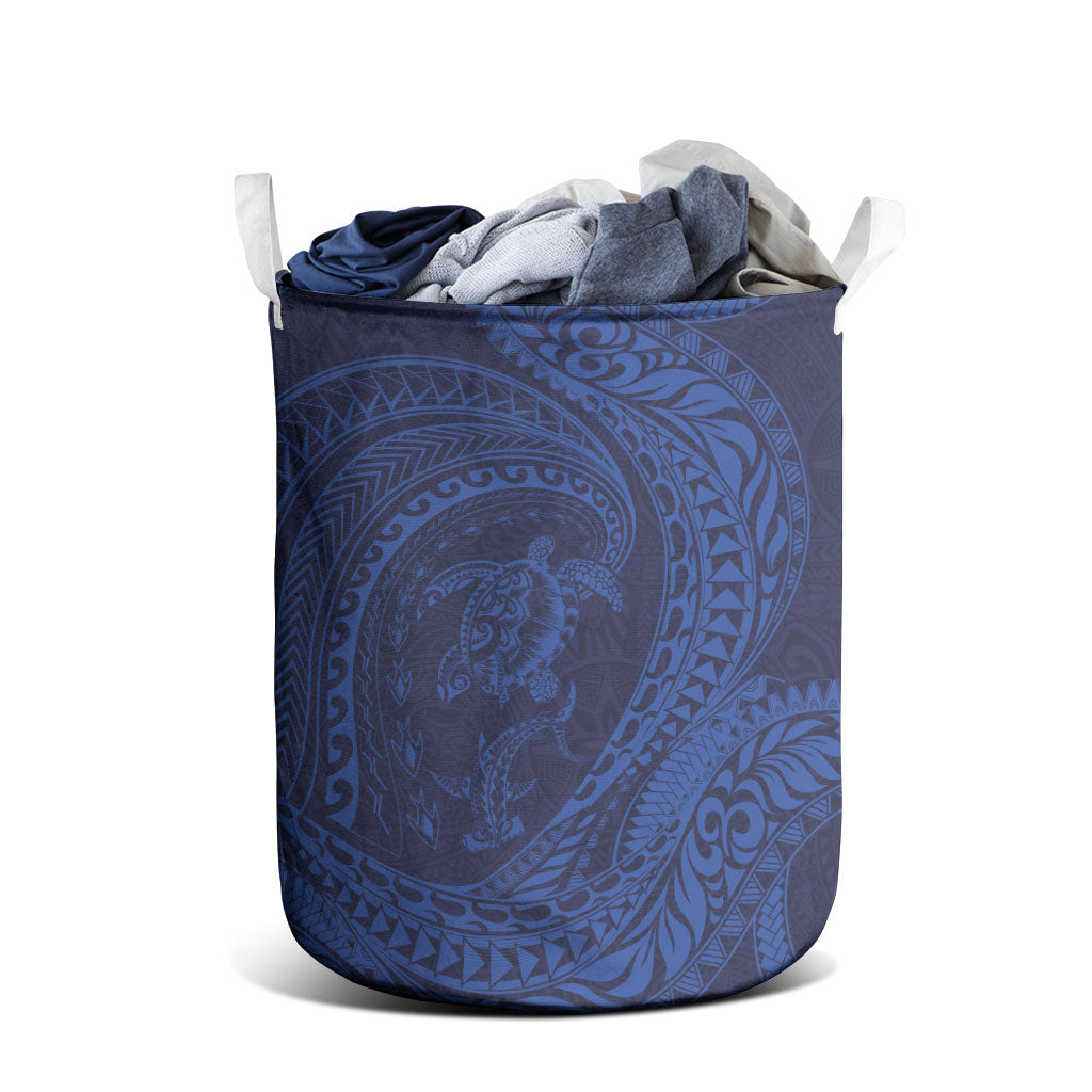 Hawaiian Turtle and Shark Laundry Basket Kakau Tribal with Polynesian Pattern Blue Color LT03 - Polynesian Pride
