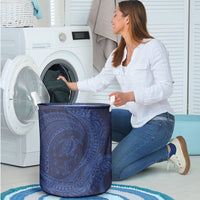 Hawaiian Turtle and Shark Laundry Basket Kakau Tribal with Polynesian Pattern Blue Color LT03 - Polynesian Pride