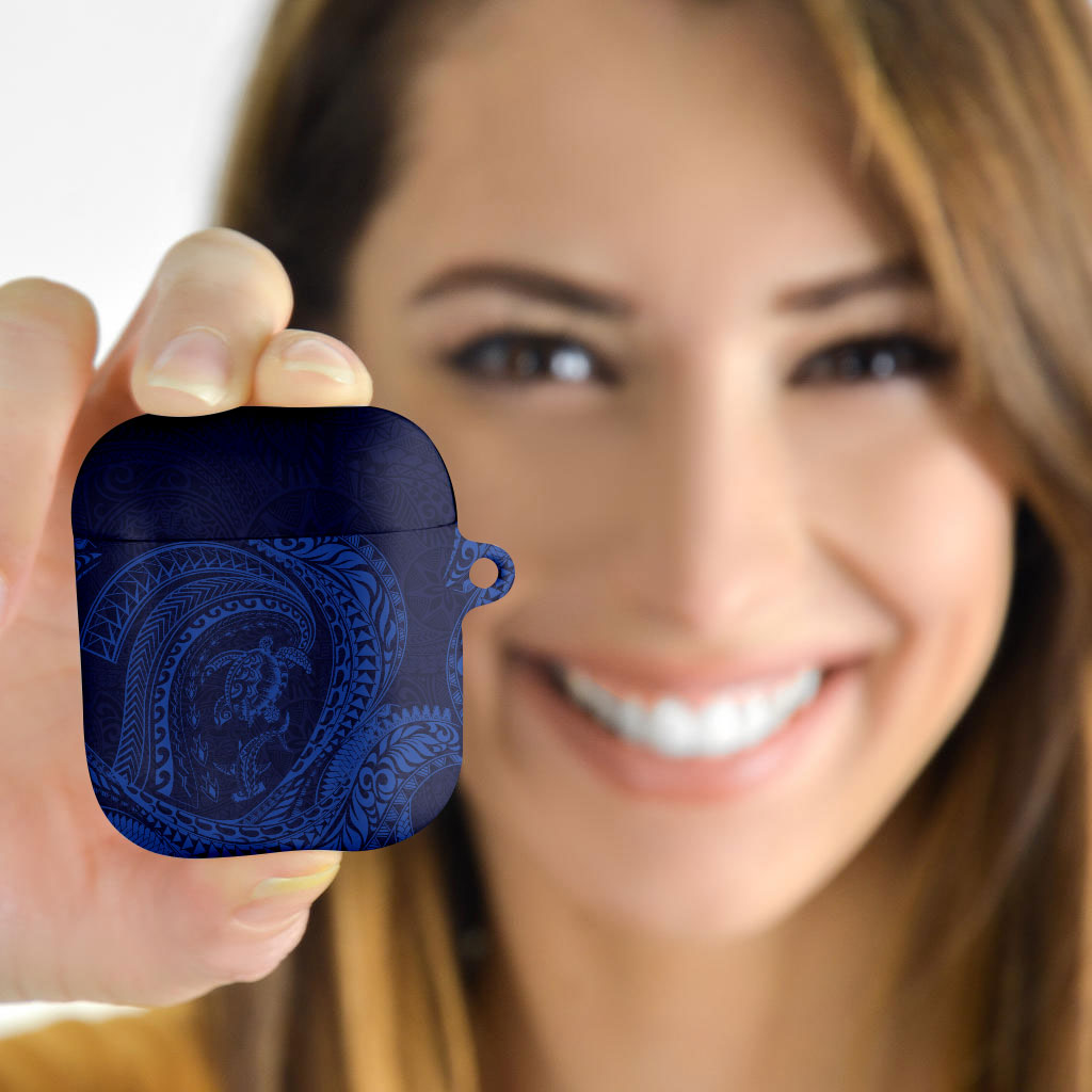 Hawaiian Turtle and Shark AirPods Case Kakau Tribal with Polynesian Pattern Blue Color LT03 - Polynesian Pride