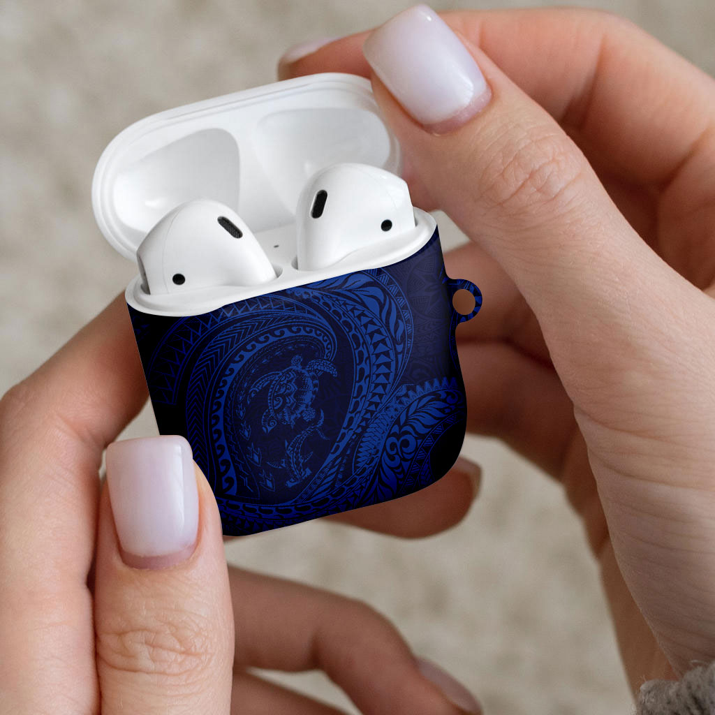 Hawaiian Turtle and Shark AirPods Case Kakau Tribal with Polynesian Pattern Blue Color LT03 - Polynesian Pride