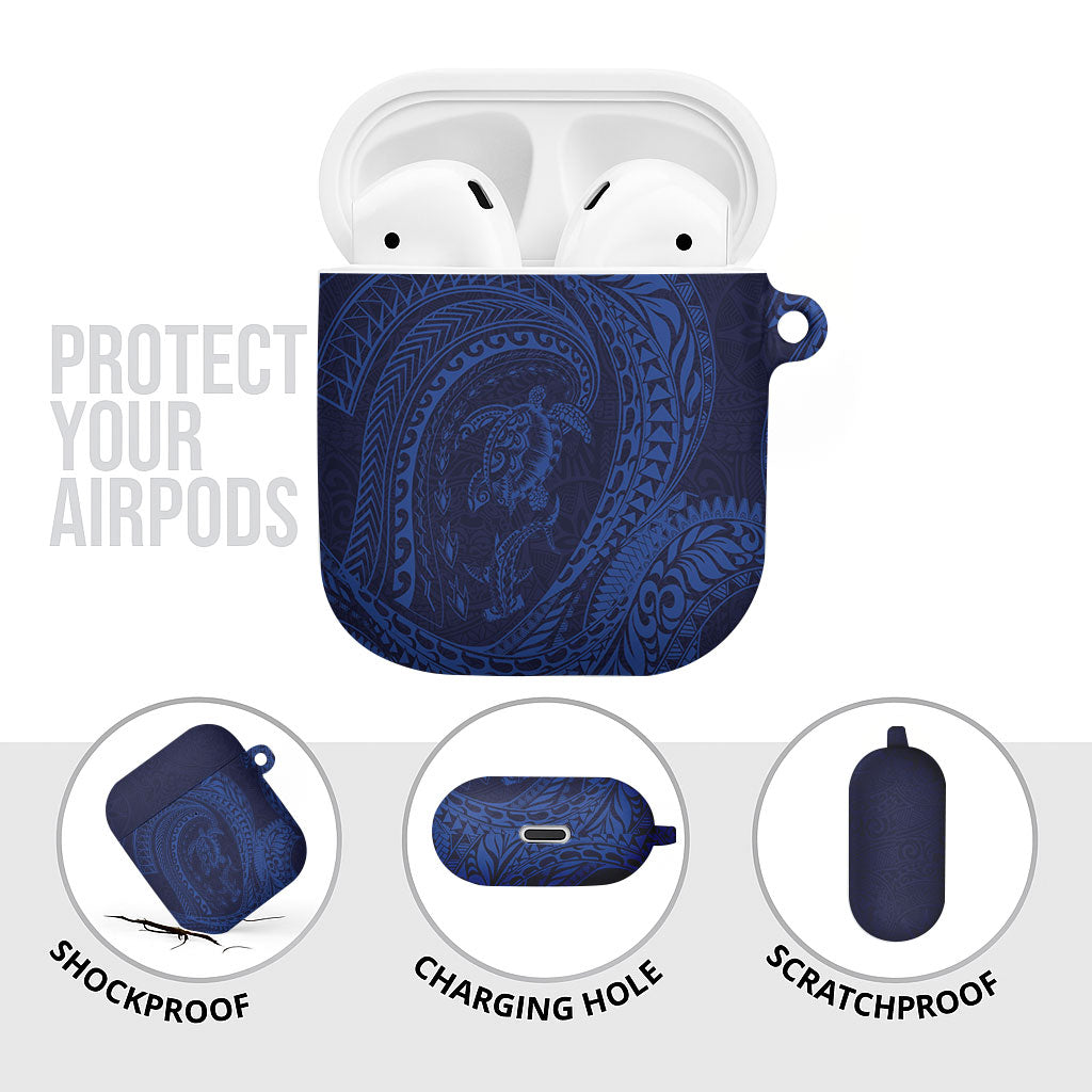 Hawaiian Turtle and Shark AirPods Case Kakau Tribal with Polynesian Pattern Blue Color LT03 - Polynesian Pride