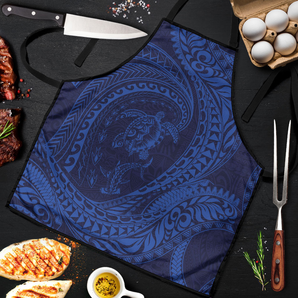 Hawaiian Turtle and Shark Apron Kakau Tribal with Polynesian Pattern Blue Color LT03 Blue - Polynesian Pride