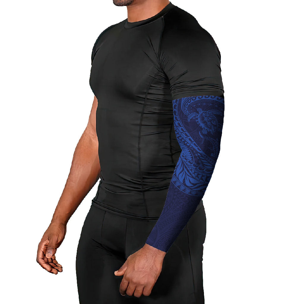 Hawaiian Turtle and Shark Arm Sleeves Kakau Tribal with Polynesian Pattern Blue Color LT03 - Polynesian Pride