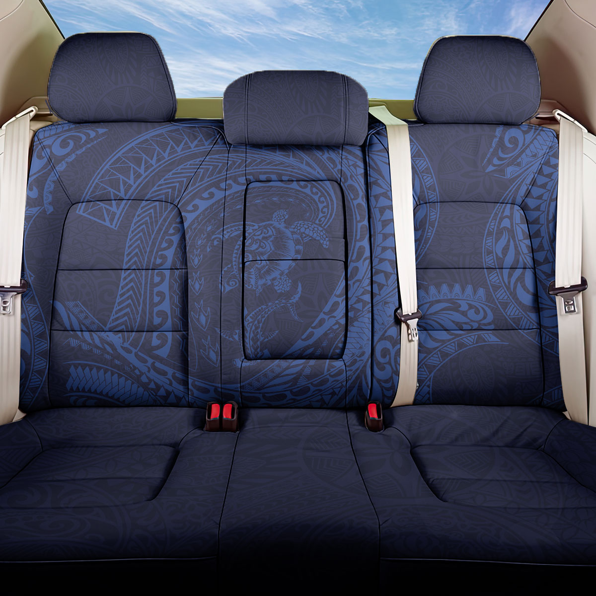 Hawaiian Turtle and Shark Back Car Seat Cover Kakau Tribal with Polynesian Pattern Blue Color LT03 One Size Blue - Polynesian Pride