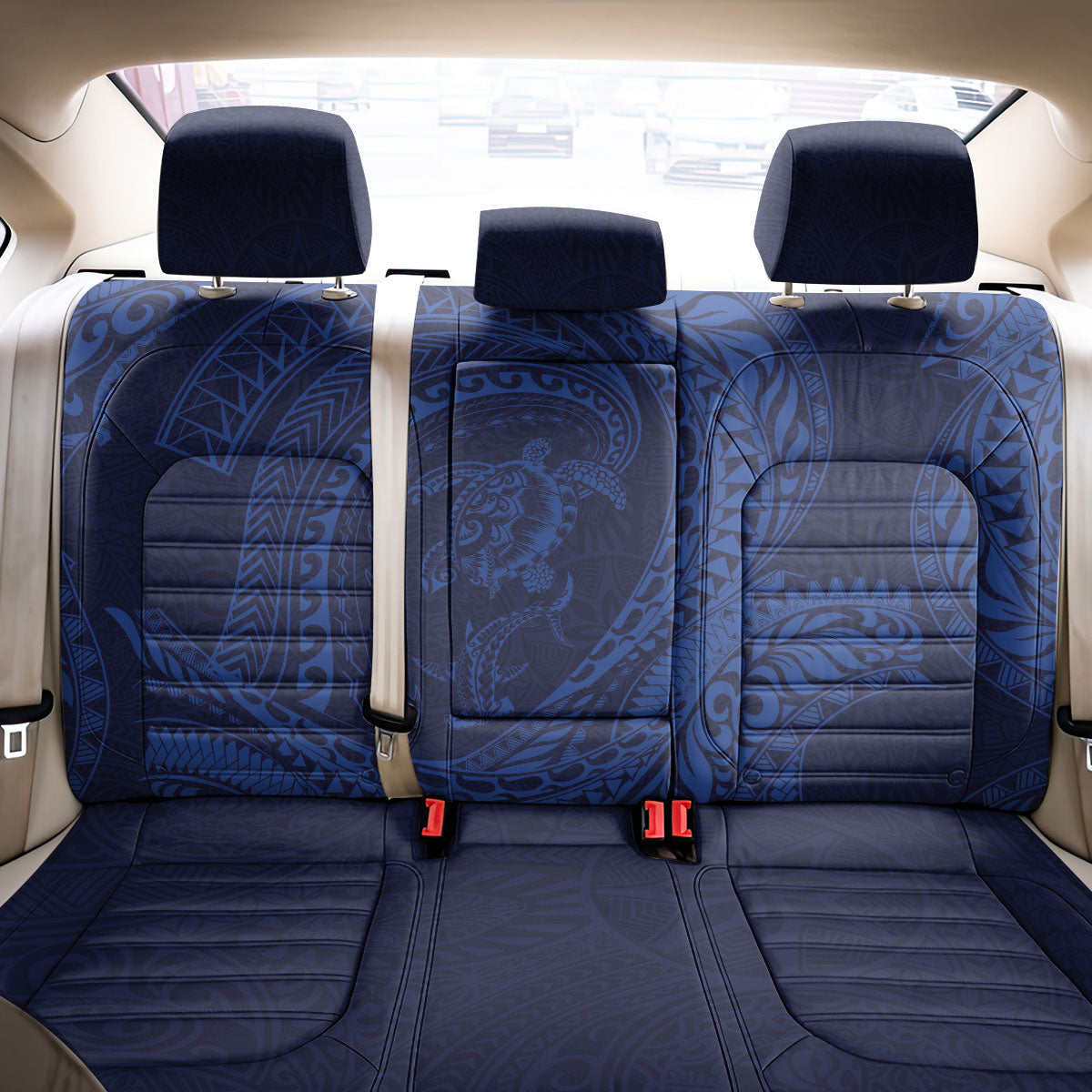 Hawaiian Turtle and Shark Back Car Seat Cover Kakau Tribal with Polynesian Pattern Blue Color LT03 - Polynesian Pride