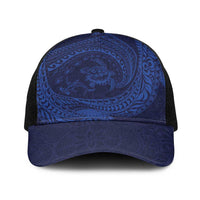 Hawaiian Turtle and Shark Baseball Net Cap Kakau Tribal with Polynesian Pattern Blue Color LT03 One Size Black Blue - Polynesian Pride