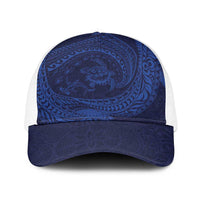 Hawaiian Turtle and Shark Baseball Net Cap Kakau Tribal with Polynesian Pattern Blue Color LT03 One Size White Blue - Polynesian Pride