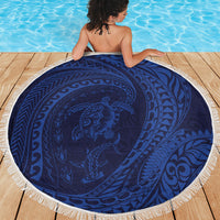 Hawaiian Turtle and Shark Beach Blanket Kakau Tribal with Polynesian Pattern Blue Color LT03 - Polynesian Pride
