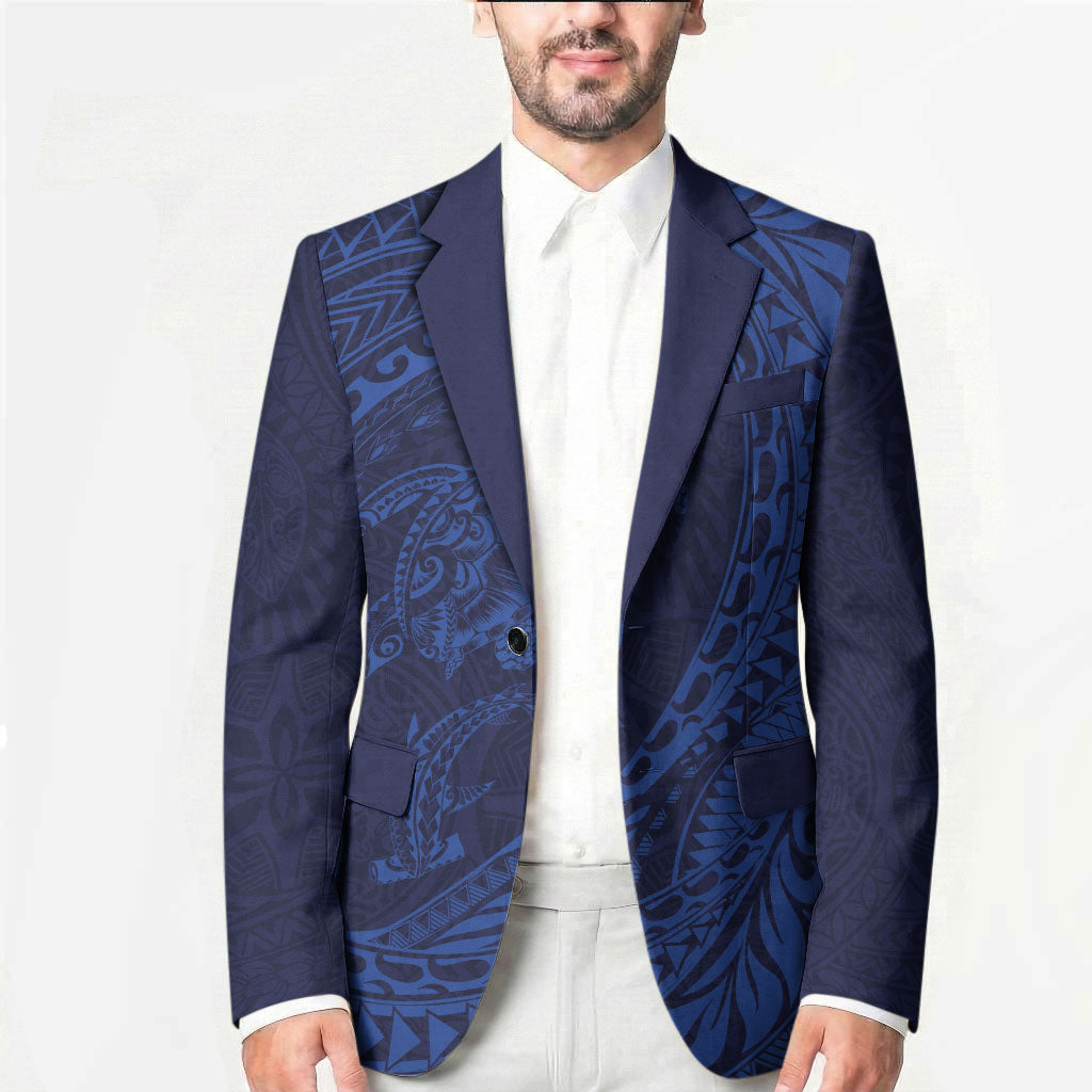 Hawaiian Turtle and Shark Blazer Kakau Tribal with Polynesian Pattern Blue Color LT03 - Polynesian Pride