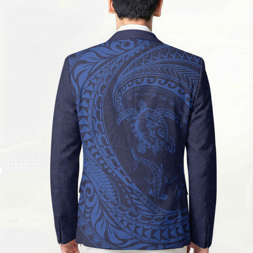 Hawaiian Turtle and Shark Blazer Kakau Tribal with Polynesian Pattern Blue Color LT03 - Polynesian Pride