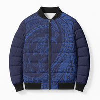 Hawaiian Turtle and Shark Bomber Puffer Jacket Kakau Tribal with Polynesian Pattern Blue Color LT03 Unisex Blue - Polynesian Pride